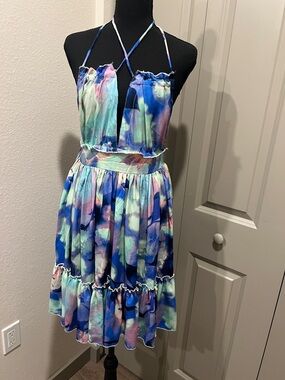 Women’s Blue Multi Halter Midi Dress